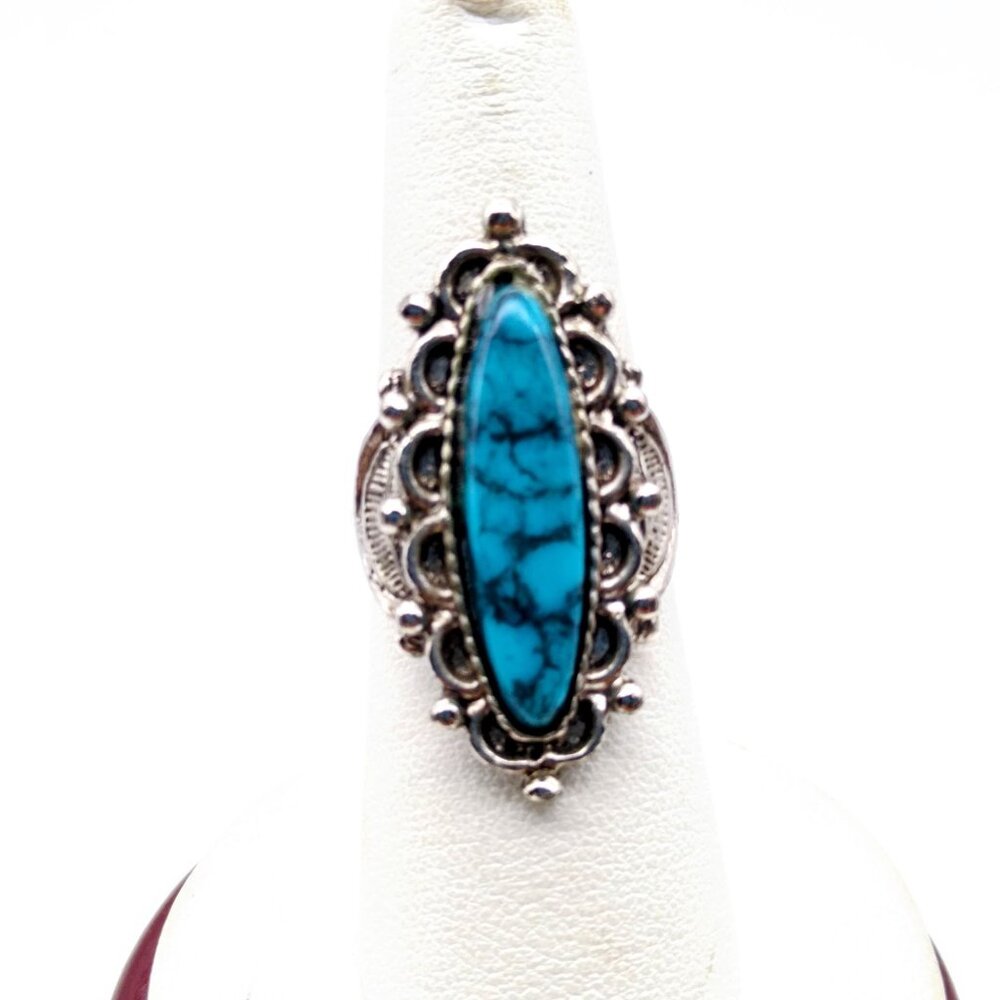 Retro Turquoise Look Statement Ring, Adjustable S… - image 2